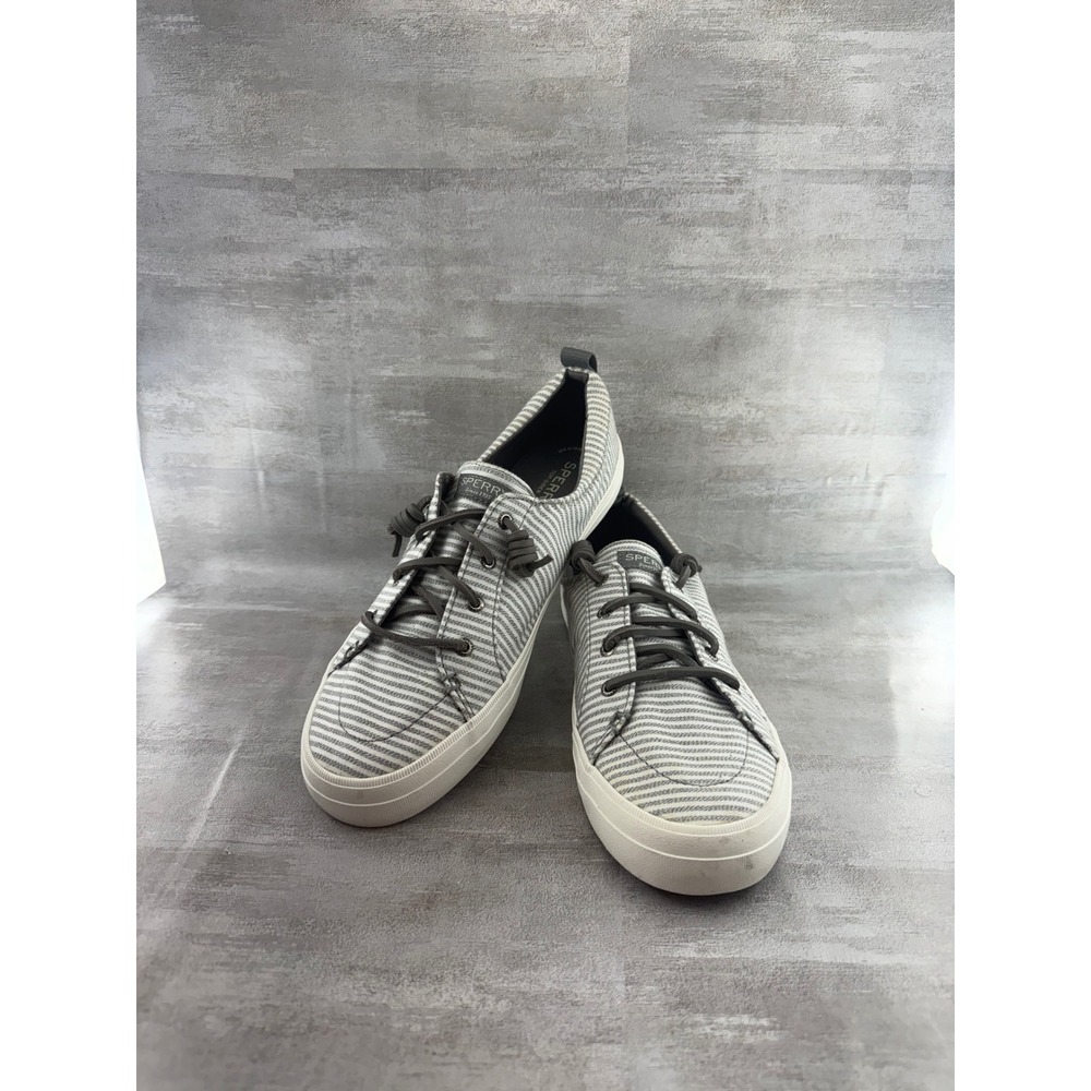 Sperry Crest Vibe Grey White Striped Canvas Sneakers STS86648 Women Sz 11